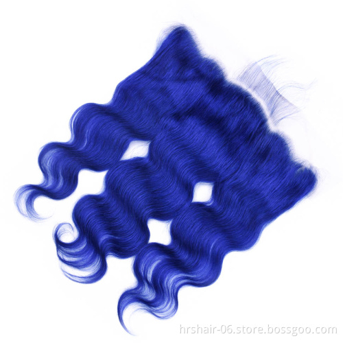Ombre Colored Indian Hair Body Wave  4x4 Lace Frontal Closure, 100% Human Virgin Hair Closure 1b/blue Swiss Lace